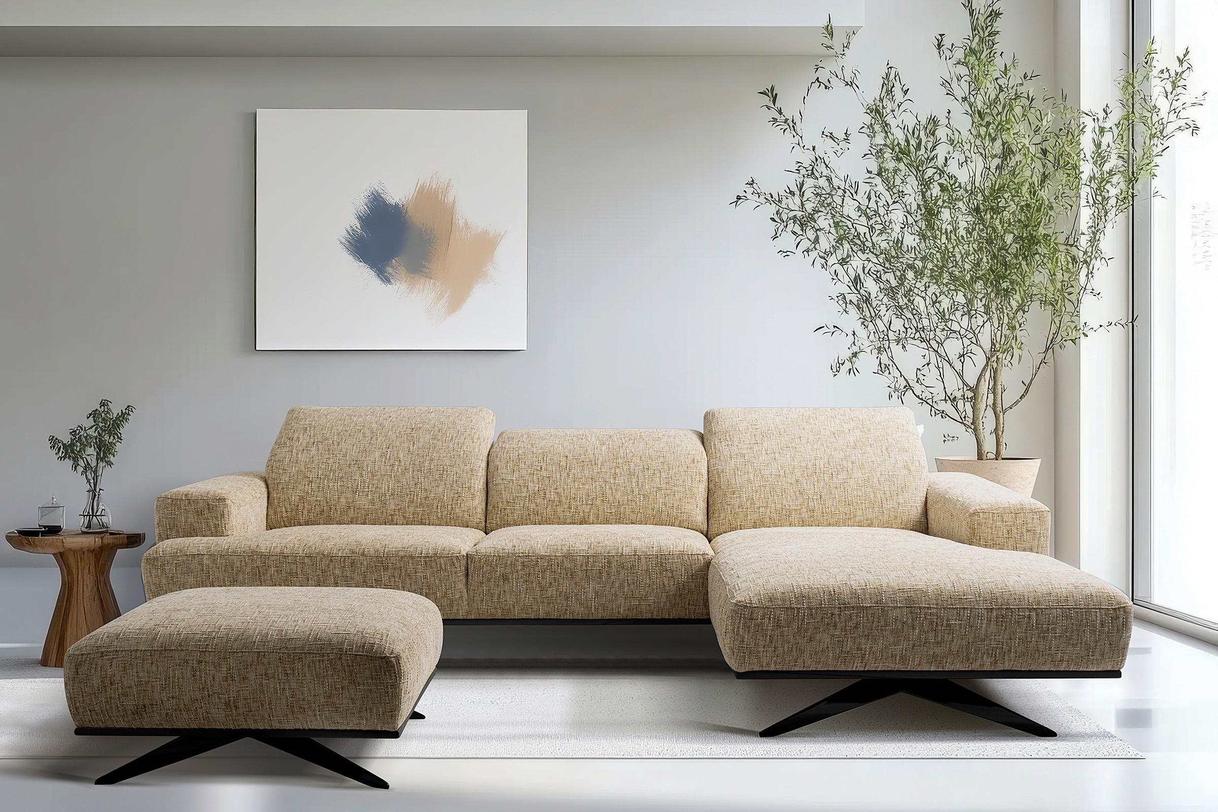 ECKSOFA Struktur Hellbraun  - Hellbraun/Schwarz, Design, Holz/Textil (295/187cm) - Livetastic