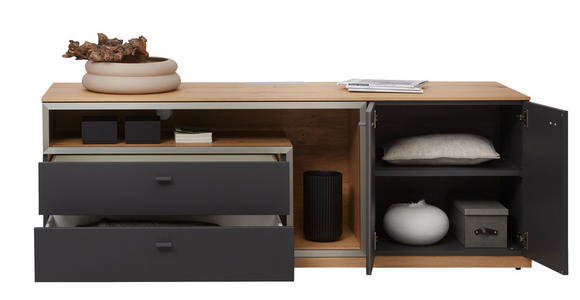 LOWBOARD  in 180,3/64,7/52 cm  - Schieferfarben/Eichefarben, Design, Holz/Holzwerkstoff (180,3/64,7/52cm) - Dieter Knoll