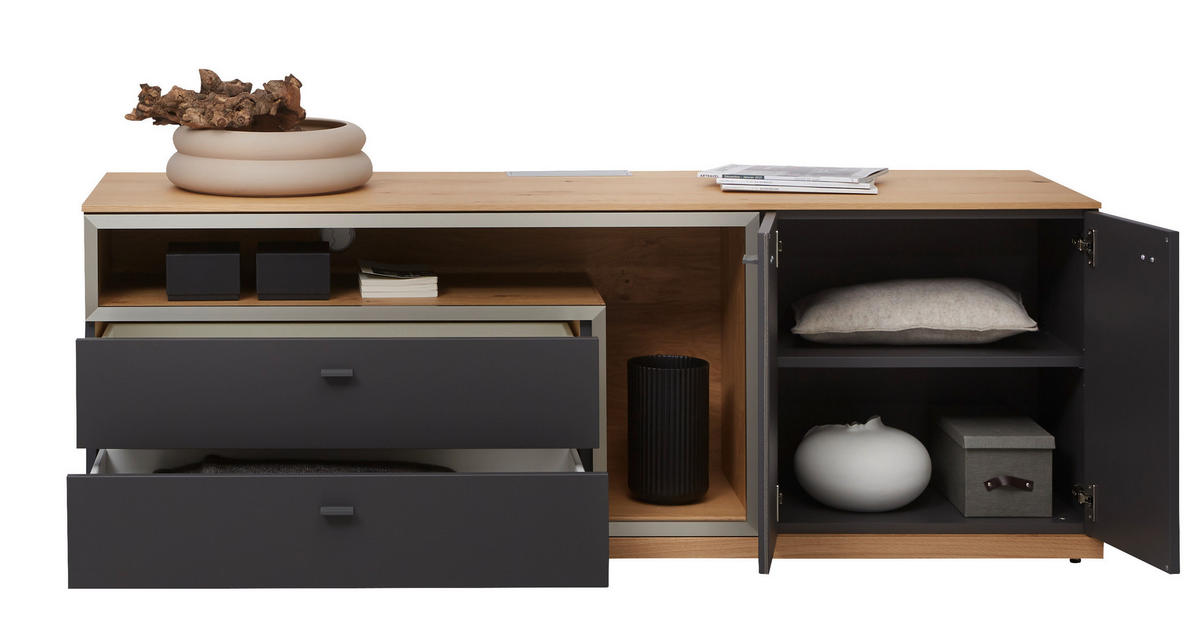 LOWBOARD  in 180,3/64,7/52 cm  - Schieferfarben/Eichefarben, Design, Holz/Holzwerkstoff (180,3/64,7/52cm) - Dieter Knoll