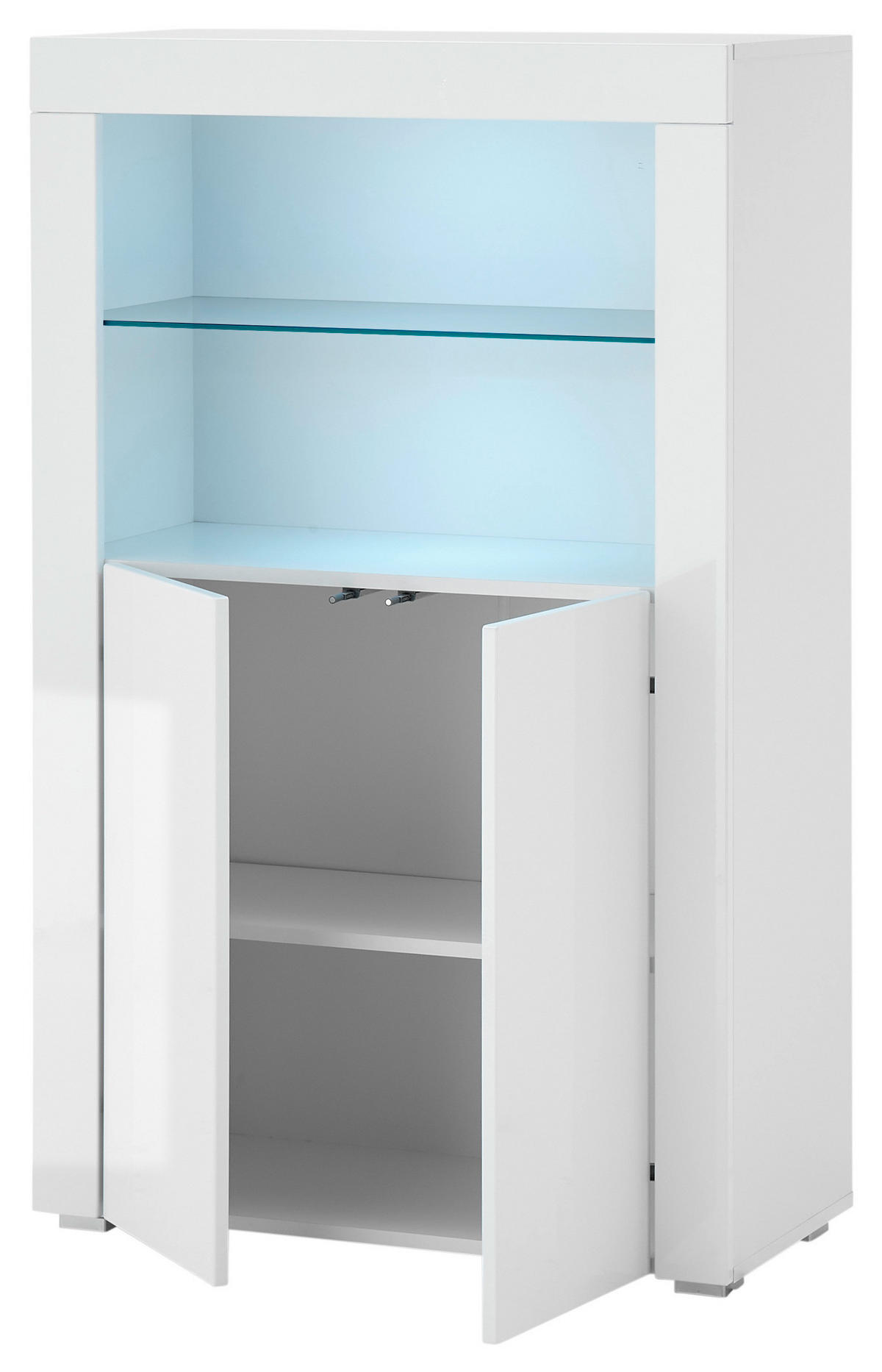 HIGHBOARD  in 80/128/38 cm  - Weiß Hochglanz/Silberfarben, Design, Glas/Holzwerkstoff (80/128/38cm) - MID.YOU