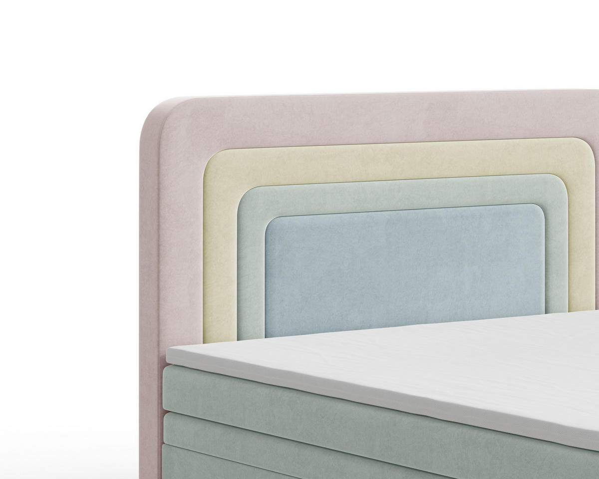 BOXBETT 180/200 cm,  in Rosa, Hellgrün, Mintgrün, gepolstertes Kopfteil, Bettkasten, Topper, H2 + H3 = mittel + fest  - Braun/Rosa, MODERN, Holz/Kunststoff (180/200cm) - Livetastic