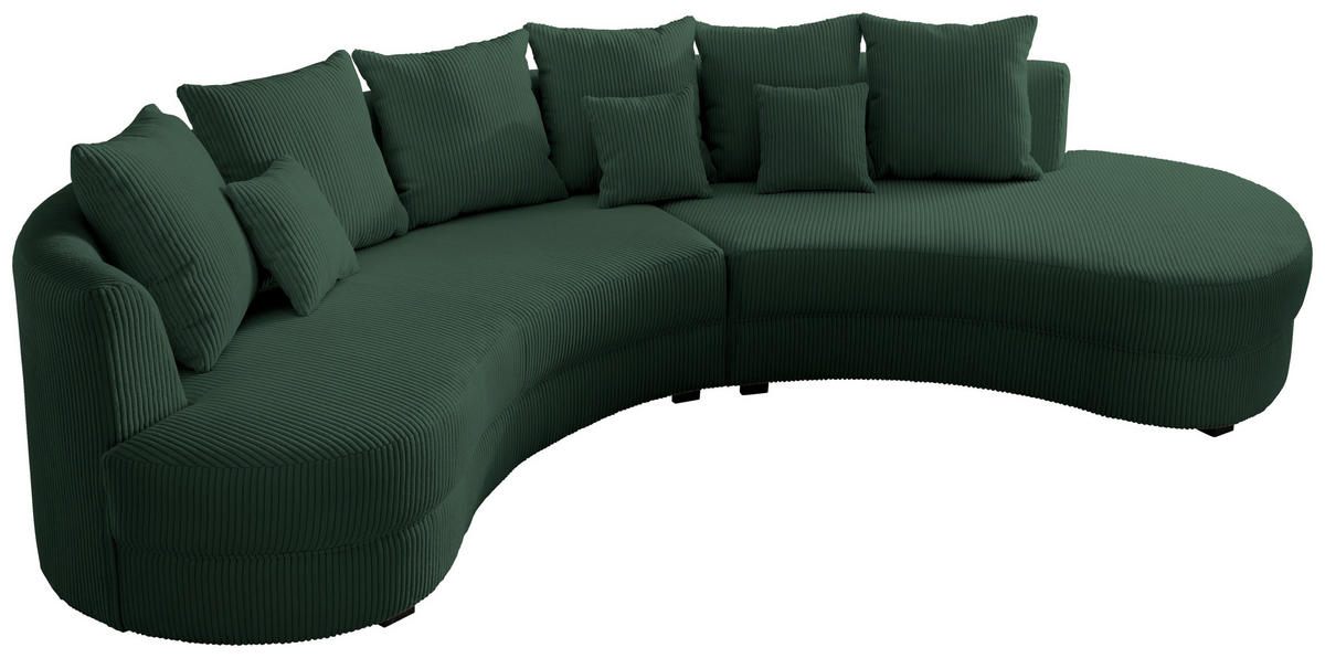 Wohnlandschaft in Cord Dunkelgrün  - Dunkelgrün/Schwarz, Design, Kunststoff/Textil (300/160cm) - Livetastic