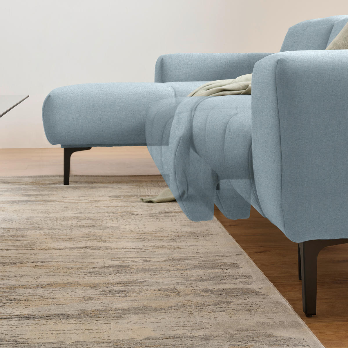 ECKSOFA in Chenille Pastellblau  167/311 cm  - Pastellblau/Schwarz, Design, Textil/Metall (167/311cm) - Xora