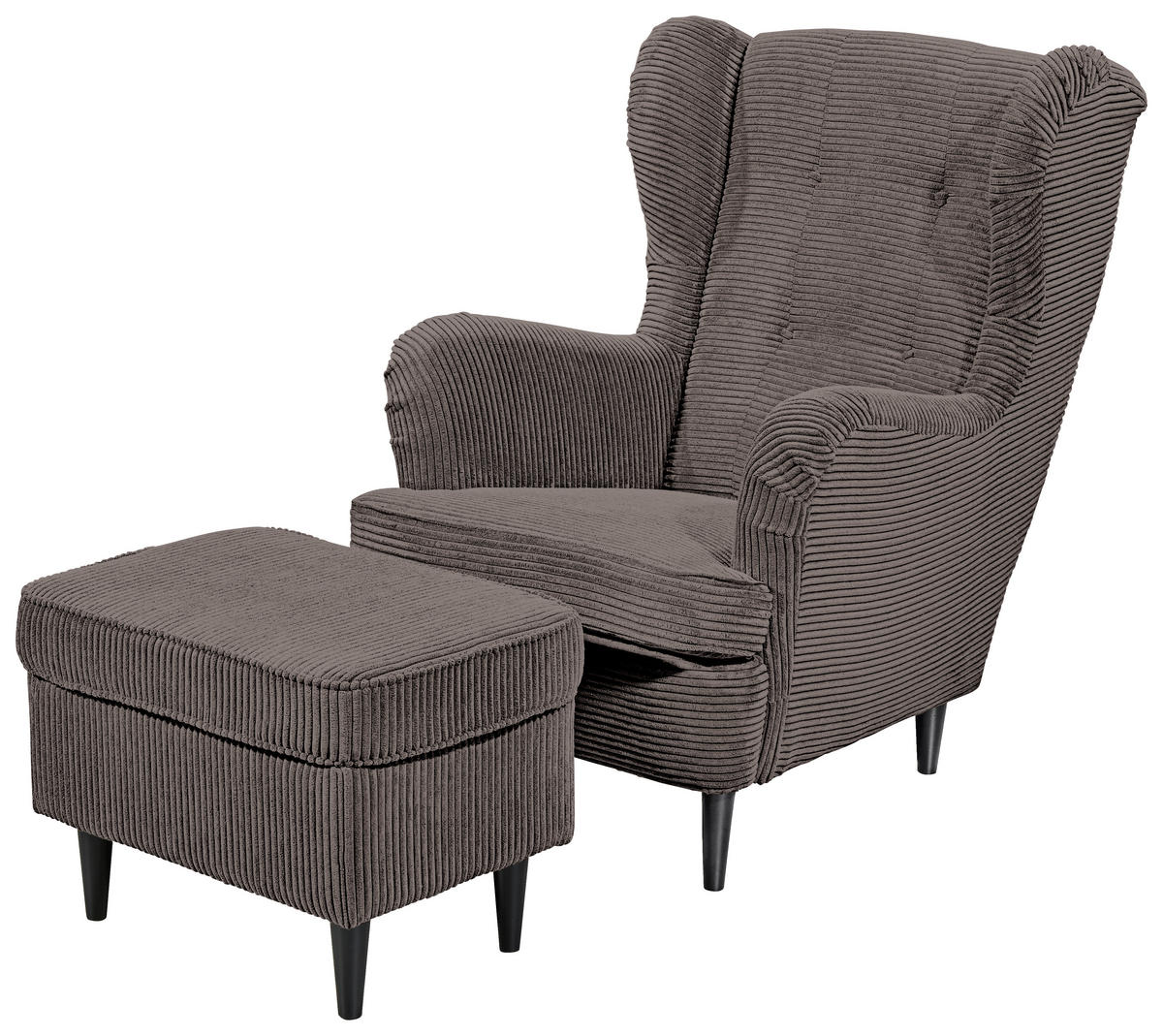 OHRENSESSEL Cord Mokka  - Schwarz/Mokka, Basics, Holz/Textil (78/102/98cm) - Carryhome