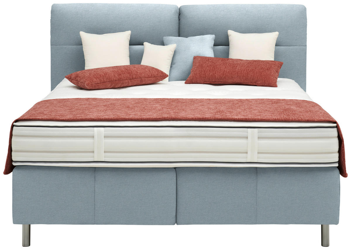 BOXSPRINGBETT 160/200 cm  in Hellblau  - Alufarben/Hellblau, KONVENTIONELL, Textil/Metall (160/200cm) - Dieter Knoll