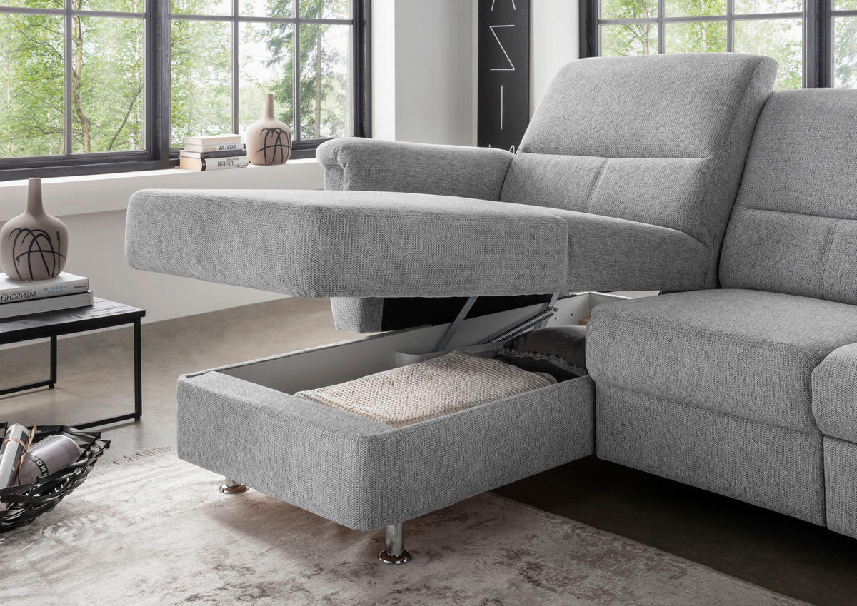 ECKSOFA in Chenille Silberfarben  - Chromfarben/Silberfarben, Modern, Textil/Metall (165/231cm) - Livetastic