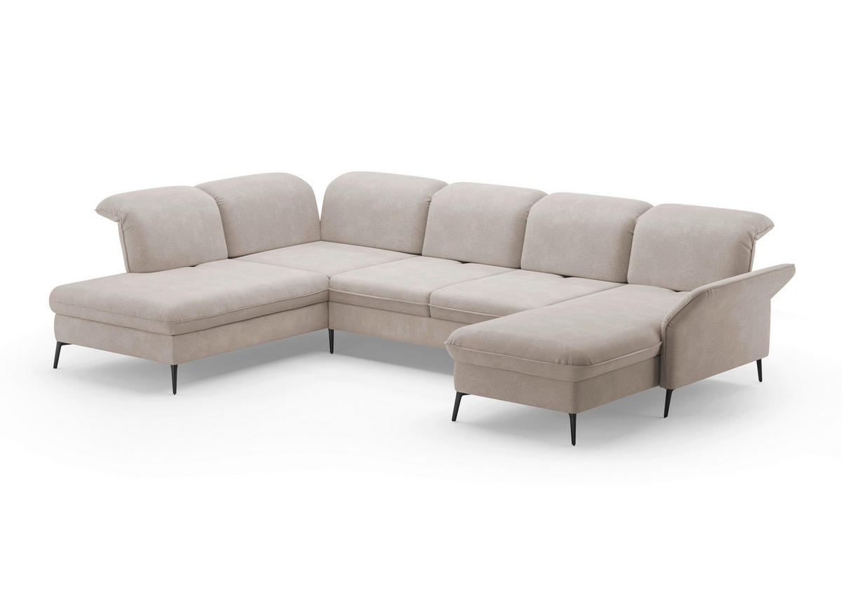 WOHNLANDSCHAFT in Flachgewebe Greige  - Greige/Schwarz, Konventionell, Textil/Metall (231/359/198cm) - Sit & More
