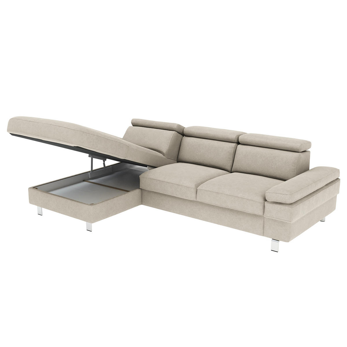 ECKSOFA in Mikrofaser Silberfarben  - Silberfarben, Konventionell, Textil/Metall (260/82/182cm) - Trendmanufaktur
