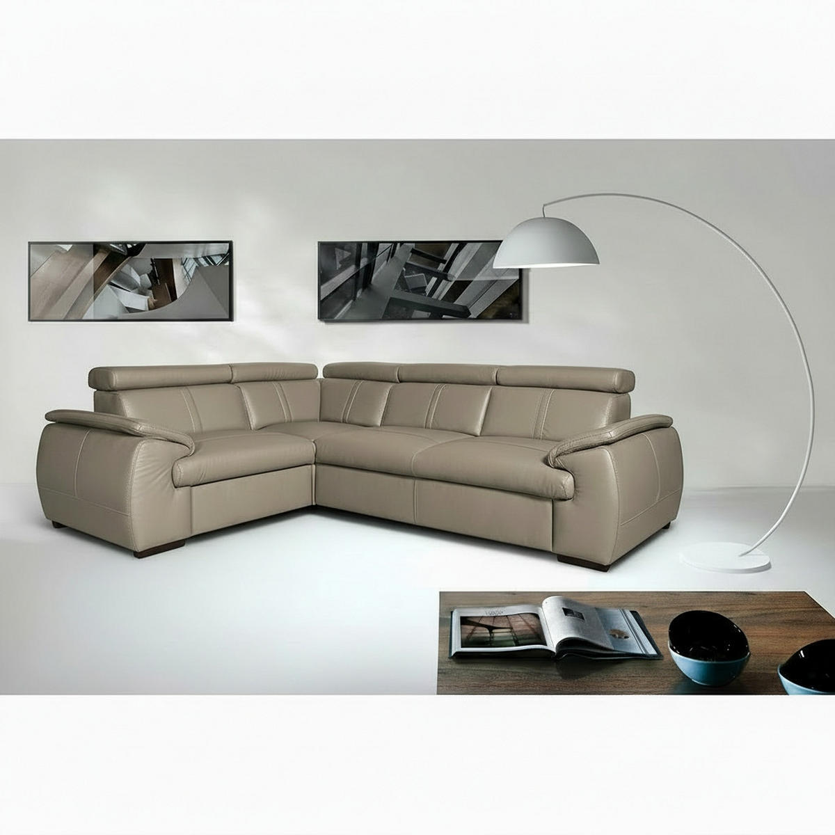 ECKSOFA  in Echtleder Hellgrau  193/265 cm  - Wengefarben/Hellgrau, Design, Leder/Holz (193/265cm) - Livetastic