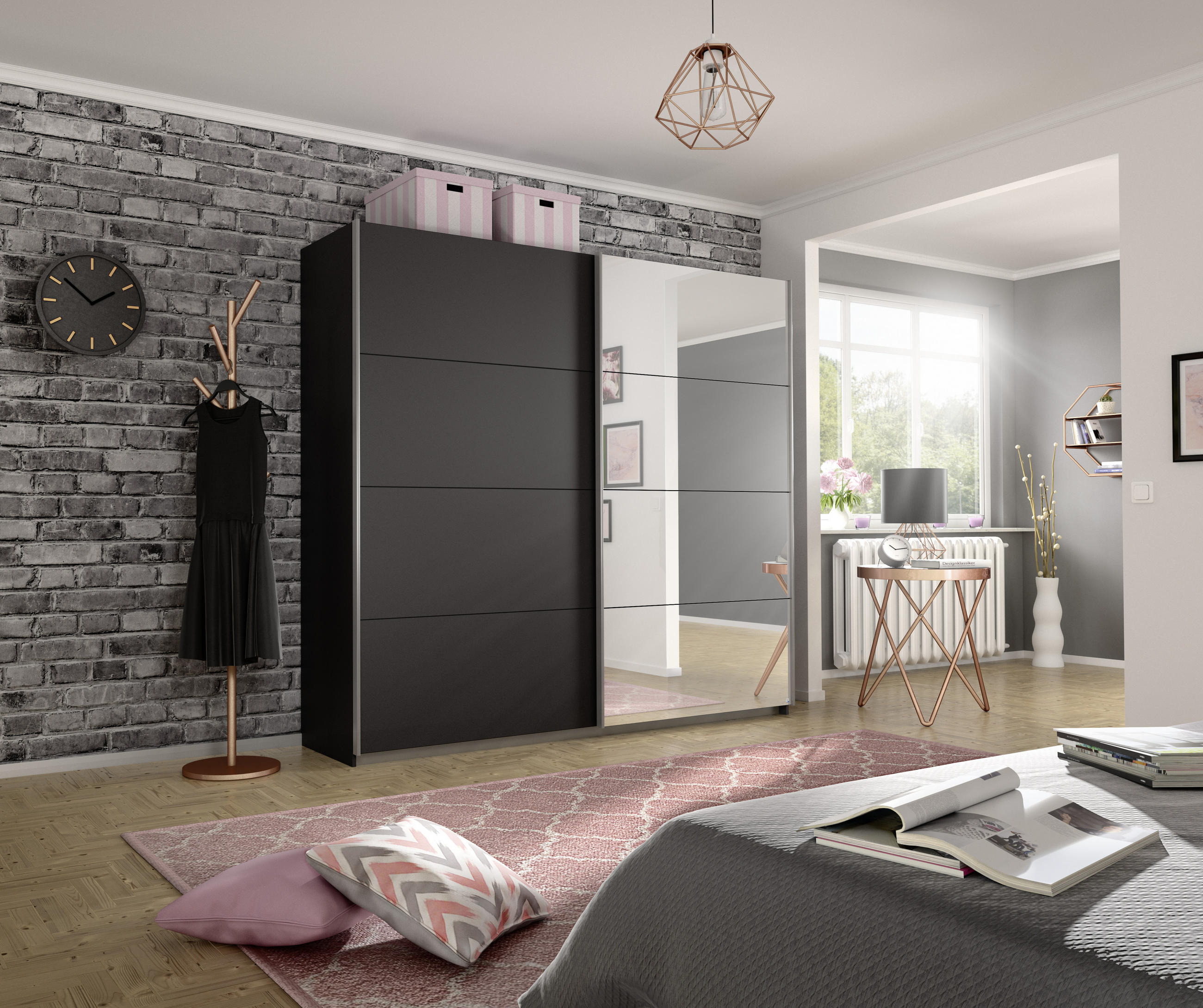 SCHWEBETÜRENSCHRANK in Grau - Alufarben/Grau, Modern, Holzwerkstoff/Metall (226/230/62cm) - Rauch Möbel