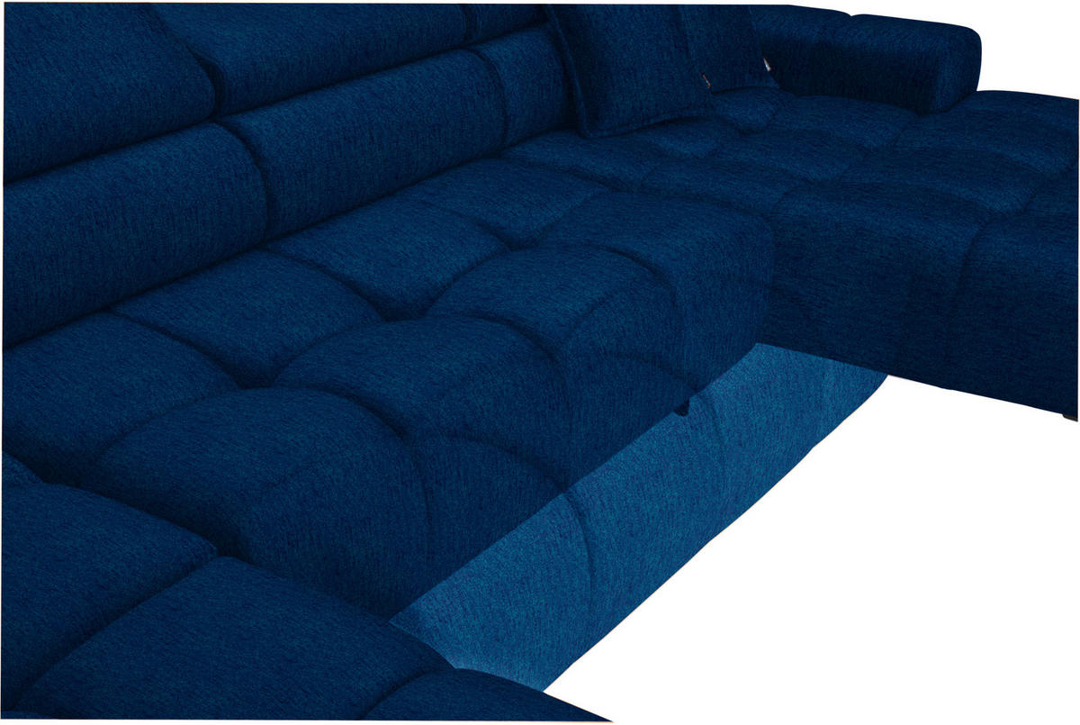 WOHNLANDSCHAFT in Samt, Webstoff Blau  - Blau/Schwarz, Design, Textil/Metall (216/385/177cm) - Welnova