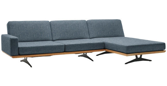 ECKSOFA in Flachgewebe Blau - Blau/Schwarz, Natur, Holz/Textil (326/170cm) - Valnatura
