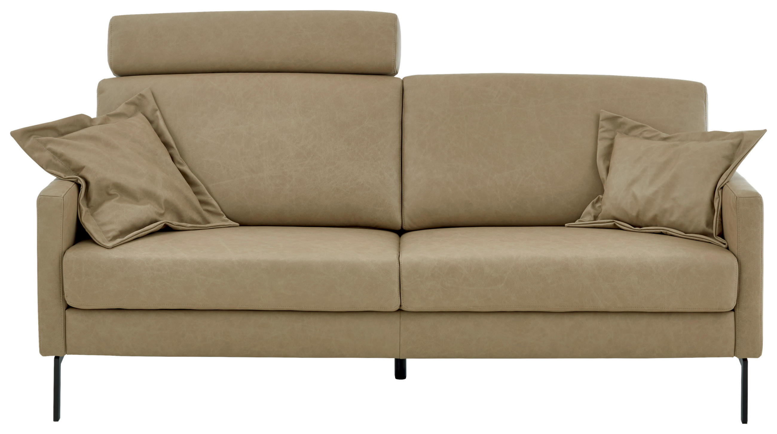 3-SITZER-SOFA Echtleder Taupe  - Taupe/Schwarz, Konventionell, Leder/Metall (200/88/88cm) - Pure Home Comfort