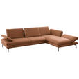 ECKSOFA in Echtleder Hellbraun  308/195 cm  - Hellbraun/Schwarz, Design, Leder/Metall (308/195cm) - Dieter Knoll