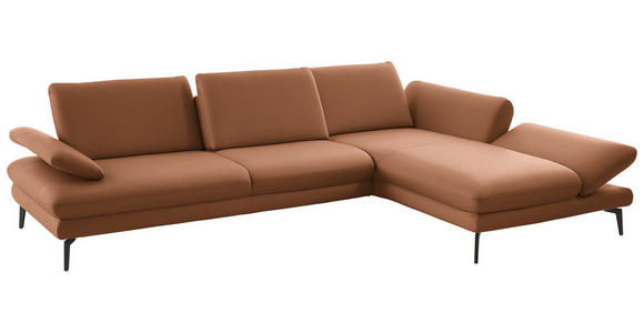 ECKSOFA in Echtleder Hellbraun 308/195 cm - Hellbraun/Schwarz, Design, Leder/Metall (308/195cm) - Dieter Knoll