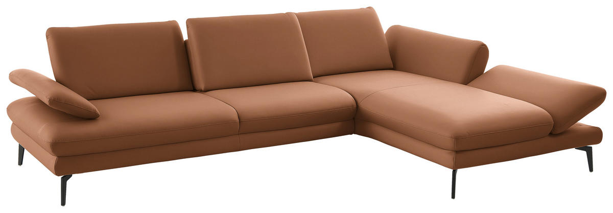 ECKSOFA in Echtleder Hellbraun  - Hellbraun/Schwarz, Design, Leder/Metall (308/195cm) - Dieter Knoll