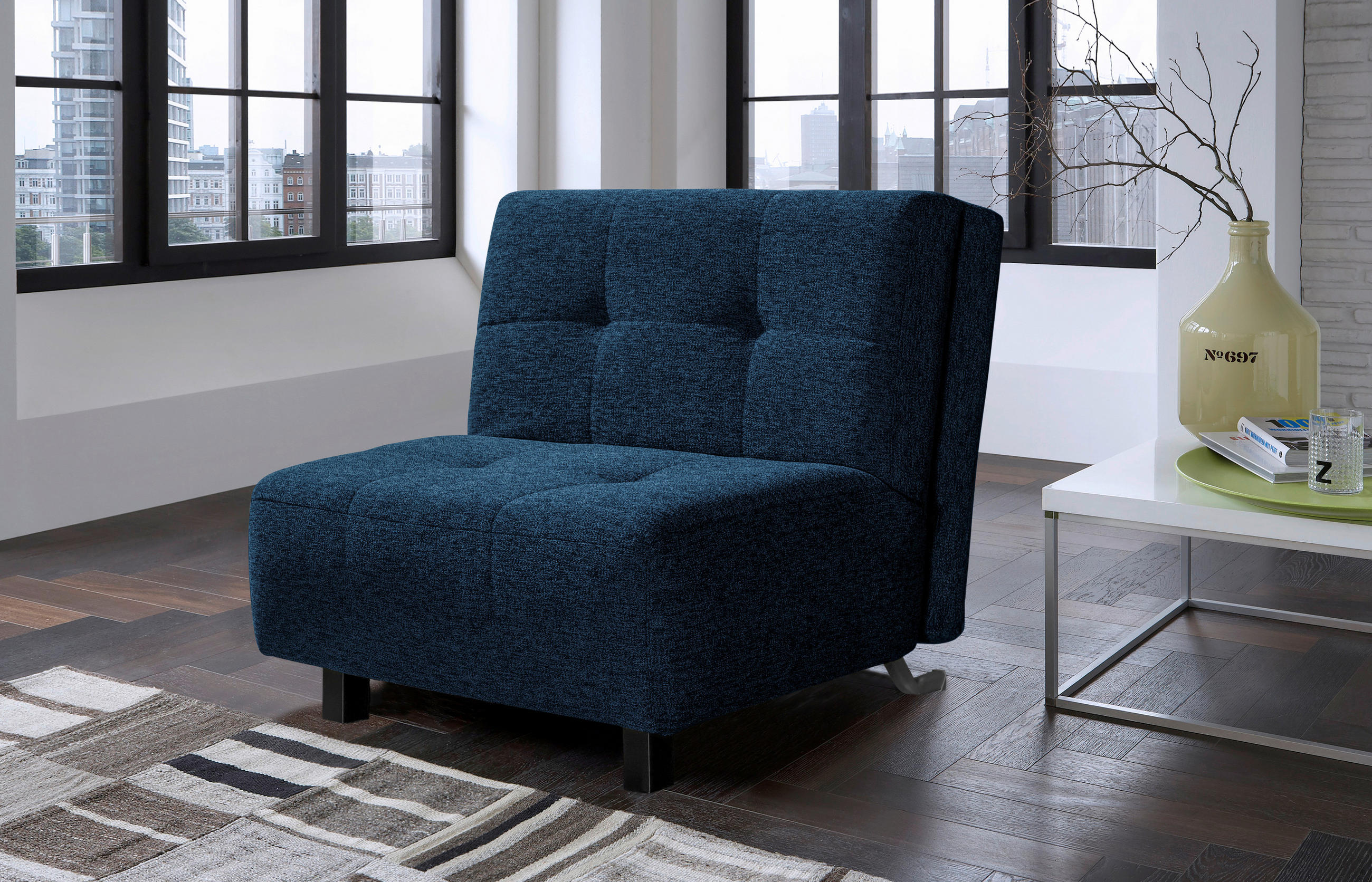 SCHLAFSESSEL in Flachgewebe Dunkelblau  - Naturfarben/Dunkelblau, Design, Holz/Textil (85/92/102cm) - Novel