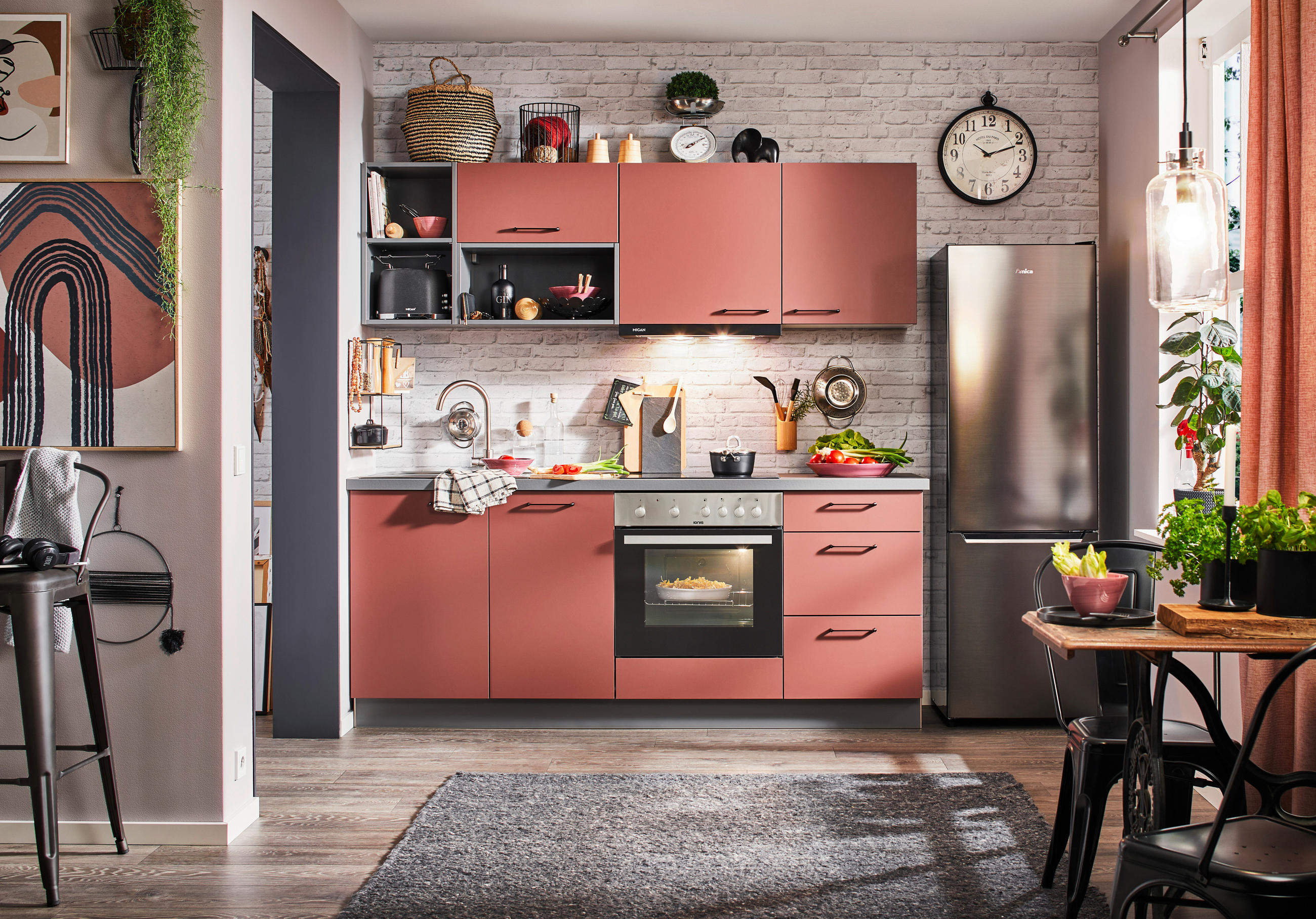 KÜCHENBLOCK   in Rot  - Anthrazit/Rot, KONVENTIONELL, Holzwerkstoff/Metall (205cm) - Welnova