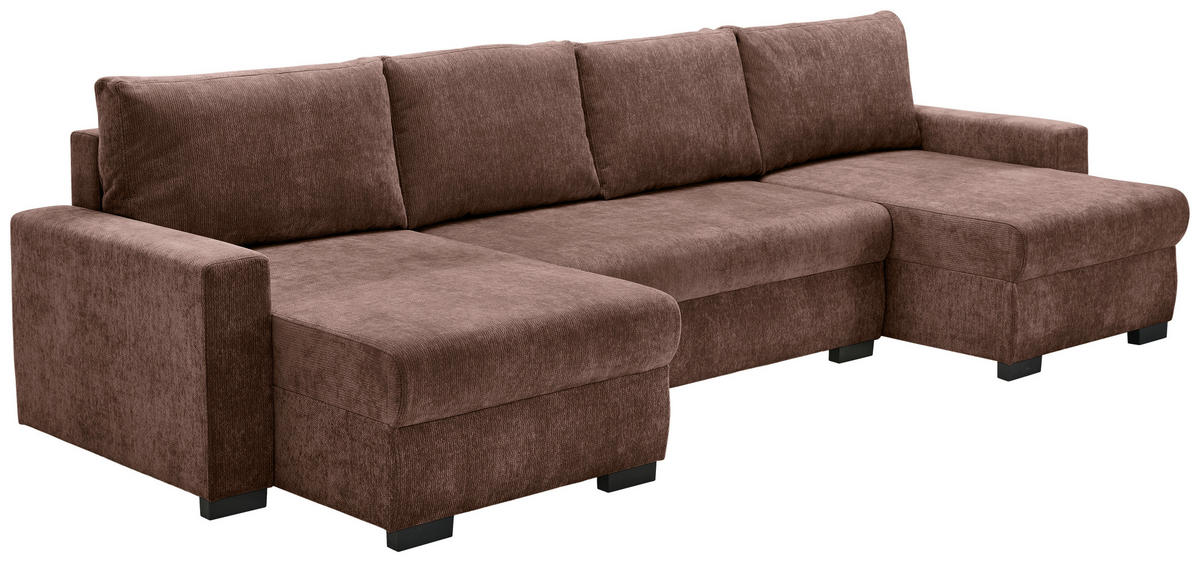 WOHNLANDSCHAFT Dunkelbraun Chenille  - Dunkelbraun/Schwarz, KONVENTIONELL, Kunststoff/Textil (140/328/140cm) - Ti'me