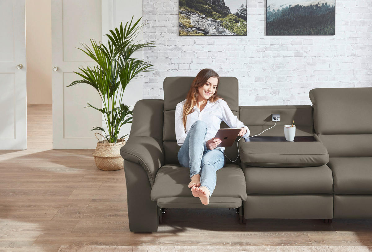 ECKSOFA  in Echtleder Graubraun  324/260 cm  - Chromfarben/Graubraun, KONVENTIONELL, Leder/Kunststoff (324/260cm) - Cantus