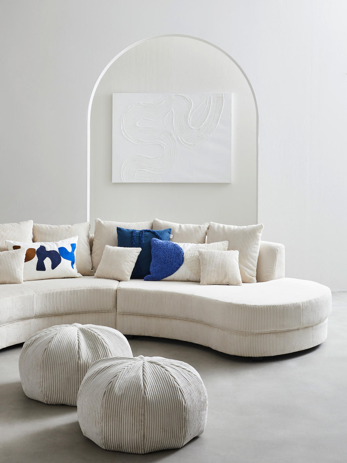 Wohnlandschaft inkl. Hocker in Cord Beige  - Beige/Schwarz, Design, Kunststoff/Textil (300/160cm) - Livetastic