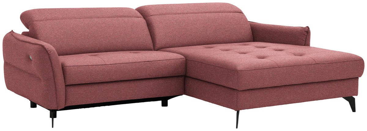 ECKSOFA MANTA in Flachgewebe Koralle  246/175 cm  - Koralle/Schwarz, Design, Textil/Metall (246/175cm) - Celina