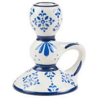 KERZENHALTER - Blau/Weiß, Basics, Keramik (9,40/10,30/11,80cm)