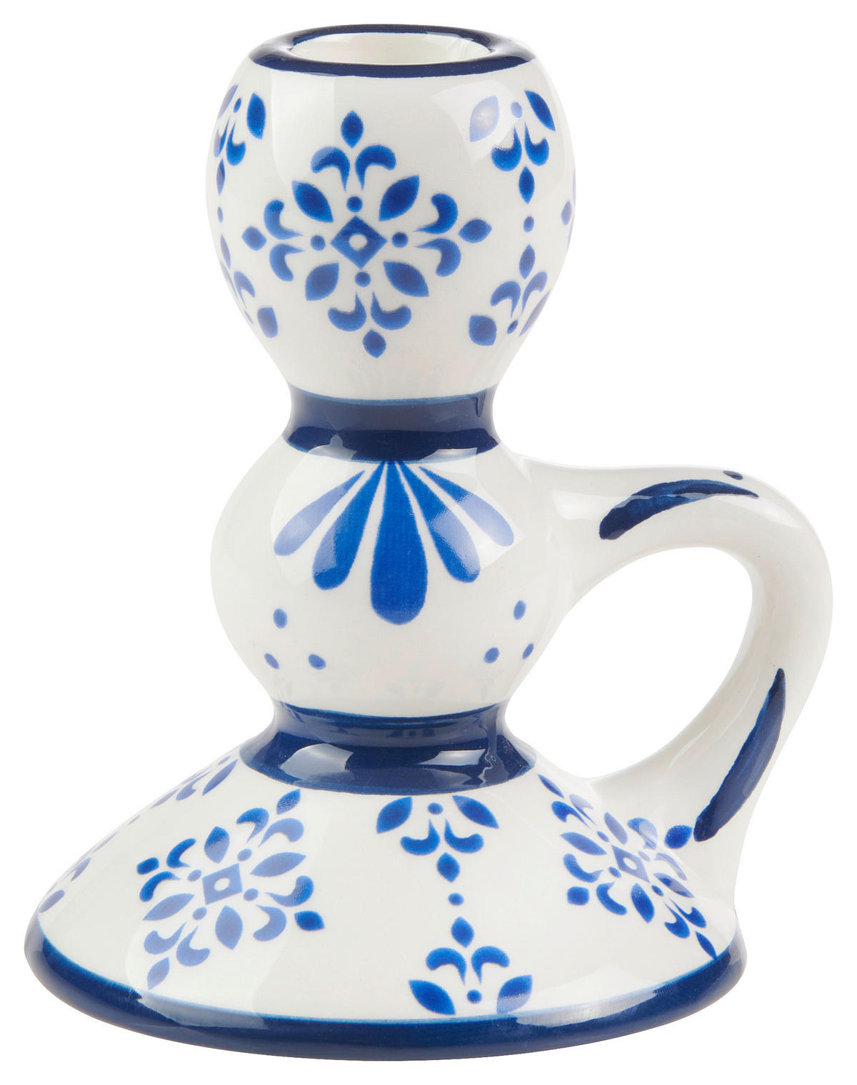KERZENHALTER - Blau/Weiß, Basics, Keramik (9,40/10,30/11,80cm)