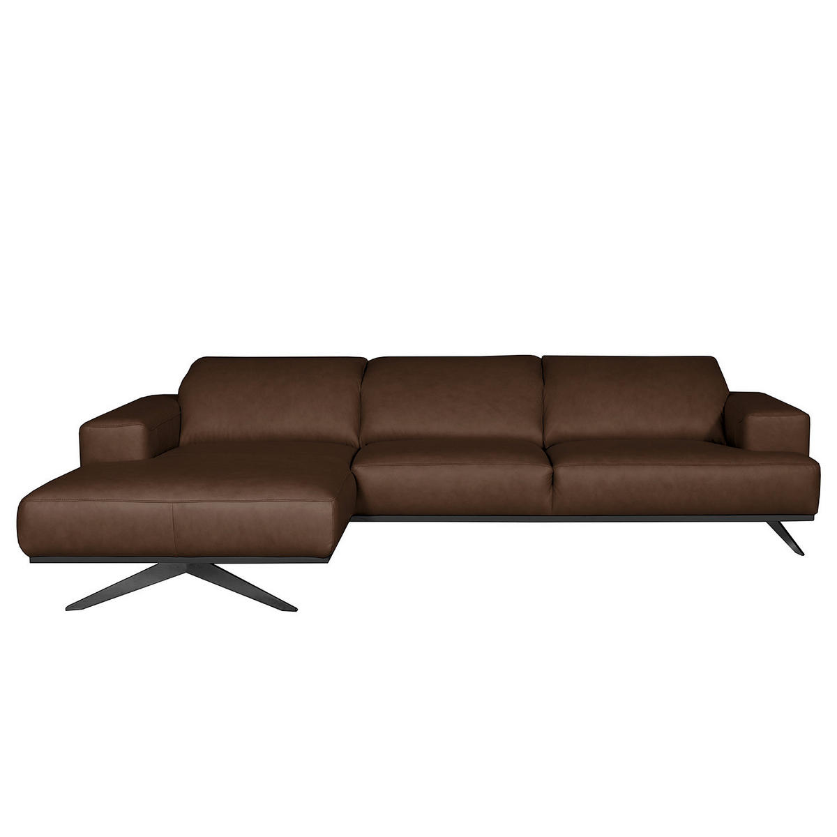 ECKSOFA  in Echtleder Dunkelbraun  187/295 cm  - Dunkelbraun/Schwarz, Design, Leder/Metall (187/295cm) - Livetastic