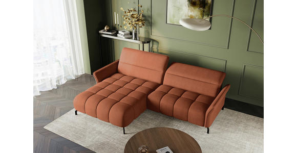 ECKSOFA Rostfarben Flachgewebe Rücken echt, Kopfteilverstellung, Sitztiefenverstellung  - Rostfarben/Schwarz, KONVENTIONELL, Textil/Metall (175/272cm) - Carryhome