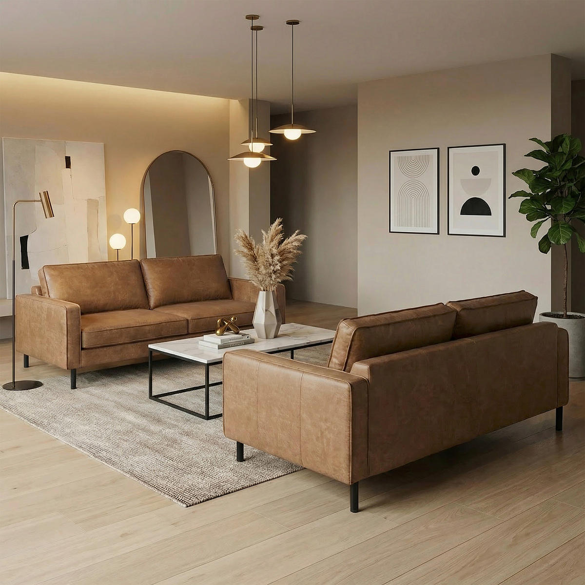 3-SITZER-SOFA Echtleder Lederlook Beige  - Beige/Schwarz, Design, Leder/Textil (188/85/92cm) - Livetastic