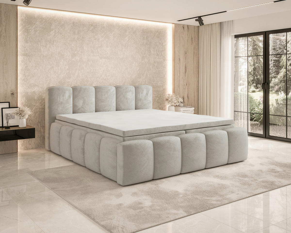 BOXBETT 200/200 cm,  in Beige, Bettkasten, Topper, H2 = mittel  - Beige, MODERN, Textil (200/200cm) - MID.YOU