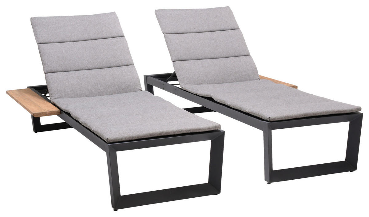 GARTENLIEGE 92/102/214 cm  - Anthrazit/Beige, MODERN, Holz/Textil (92/102/214cm) - Amatio