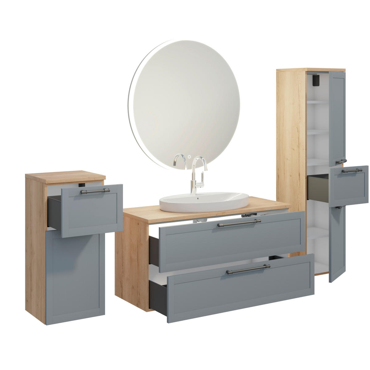 BADEZIMMER 5-teilig  in 200,3 cm  - Edelstahlfarben/Eichefarben, MODERN, Holzwerkstoff/Stein (200,3cm) - Celina Home