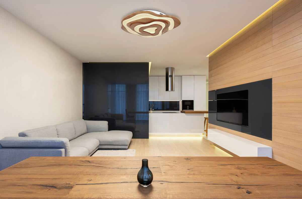 LED-DECKENLEUCHTE 58/50/10 cm   - Dunkelbraun/Opal, Natur, Holz/Kunststoff (58/50/10cm) - Globo