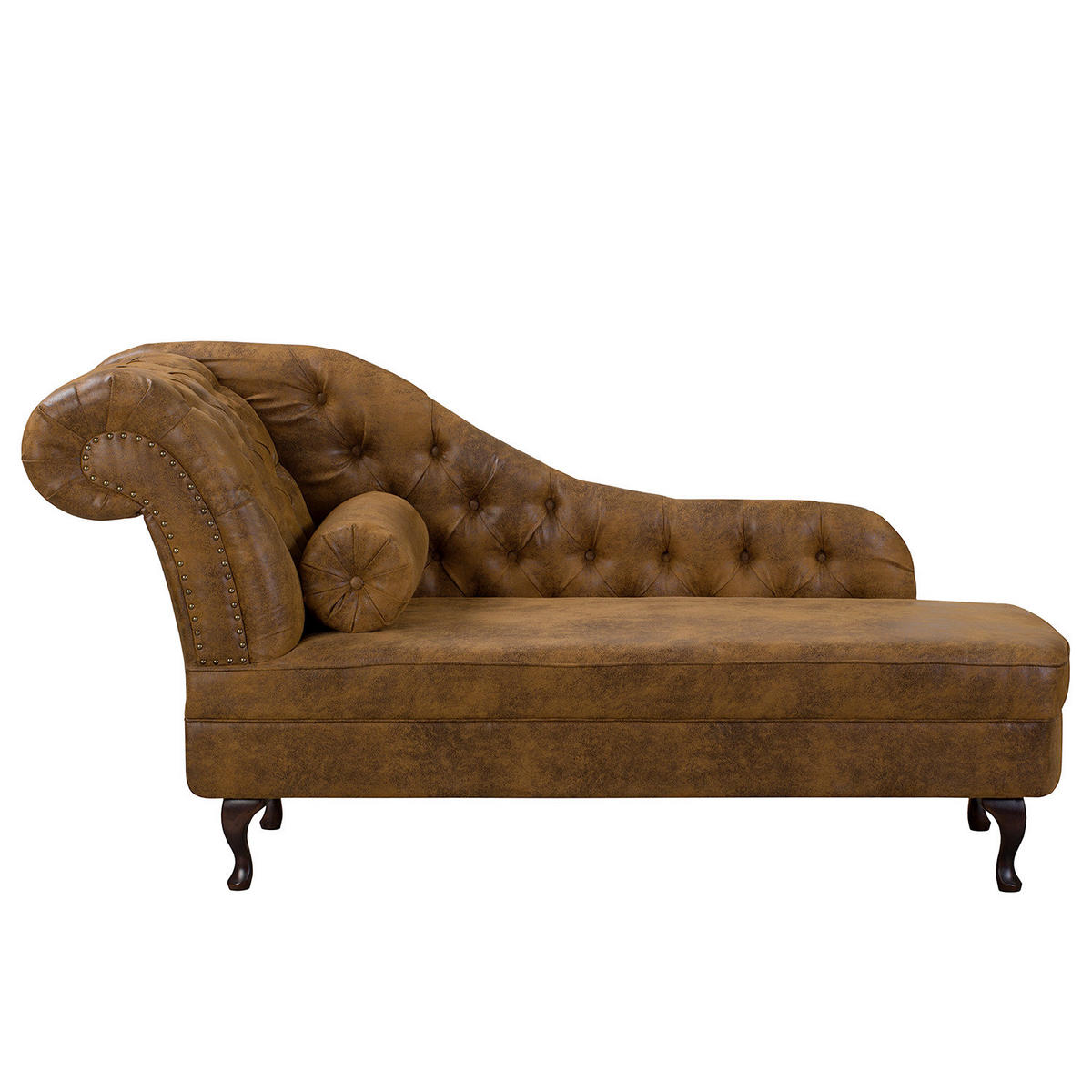 RÉCAMIERE Lederlook Cognac  - Cognac/Braun, Design, Holz/Textil (185/93/75cm) - Livetastic