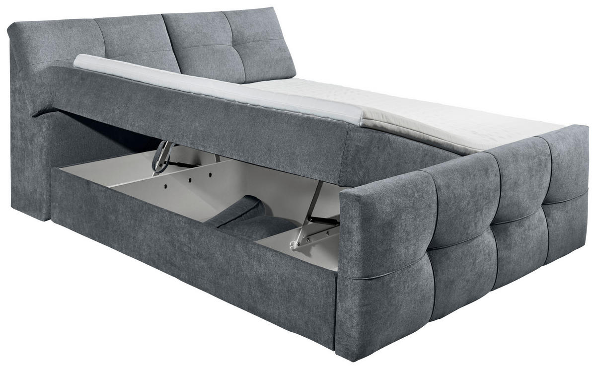 BOXBETT 160/200 cm,  in Anthrazit, Matratze, Bettkasten, Topper, H2 + H2 = mittel  - Anthrazit/Schwarz, MODERN, Kunststoff/Textil (160/200cm) - MID.YOU