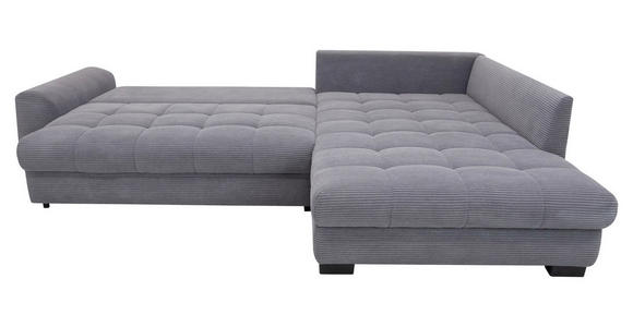 ECKSOFA Grau Cord Rückenkissen, Armlehnenkissen, Bettkasten, Schlaffunktion, Rücken echt, Liegefläche im Originalstoff  - Schwarz/Grau, KONVENTIONELL, Kunststoff/Textil (304/212cm) - Carryhome