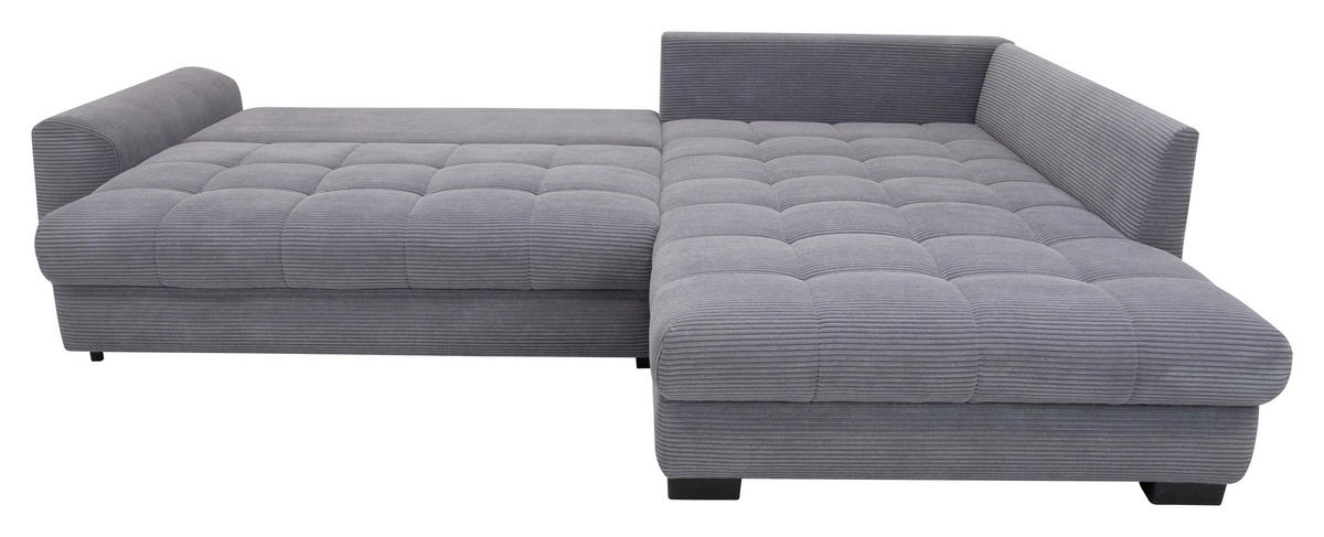 ECKSOFA Grau Cord Rückenkissen, Armlehnenkissen, Bettkasten, Schlaffunktion, Rücken echt, Liegefläche im Originalstoff  - Schwarz/Grau, KONVENTIONELL, Kunststoff/Textil (304/212cm) - Carryhome