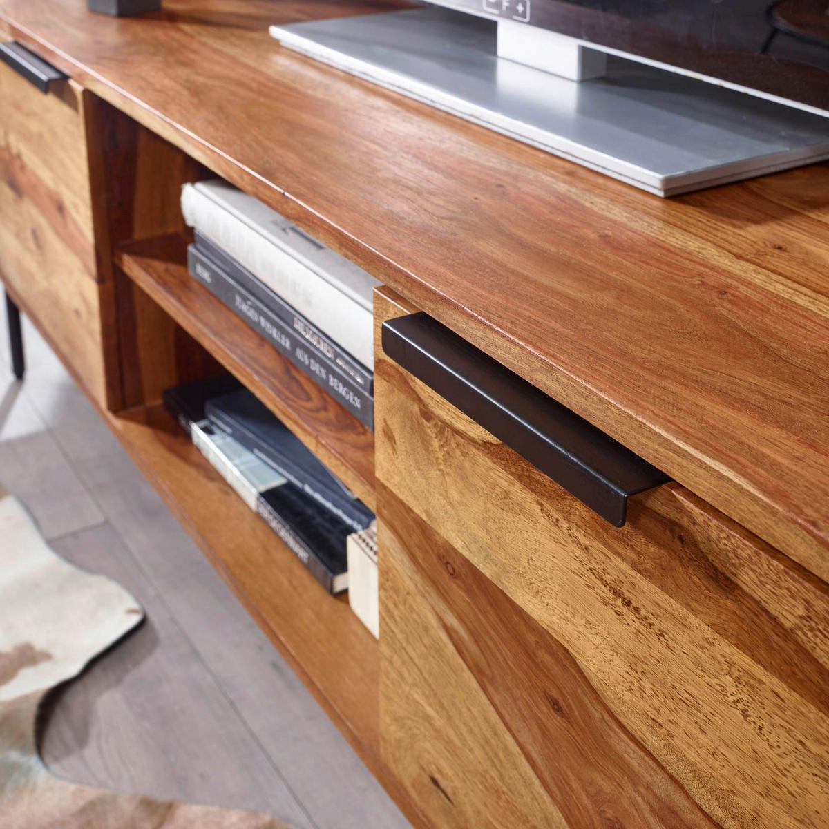 SIDEBOARD 147/51/38 cm  - Sheeshamfarben/Schwarz, Design, Holz/Metall (147/51/38cm) - MID.YOU