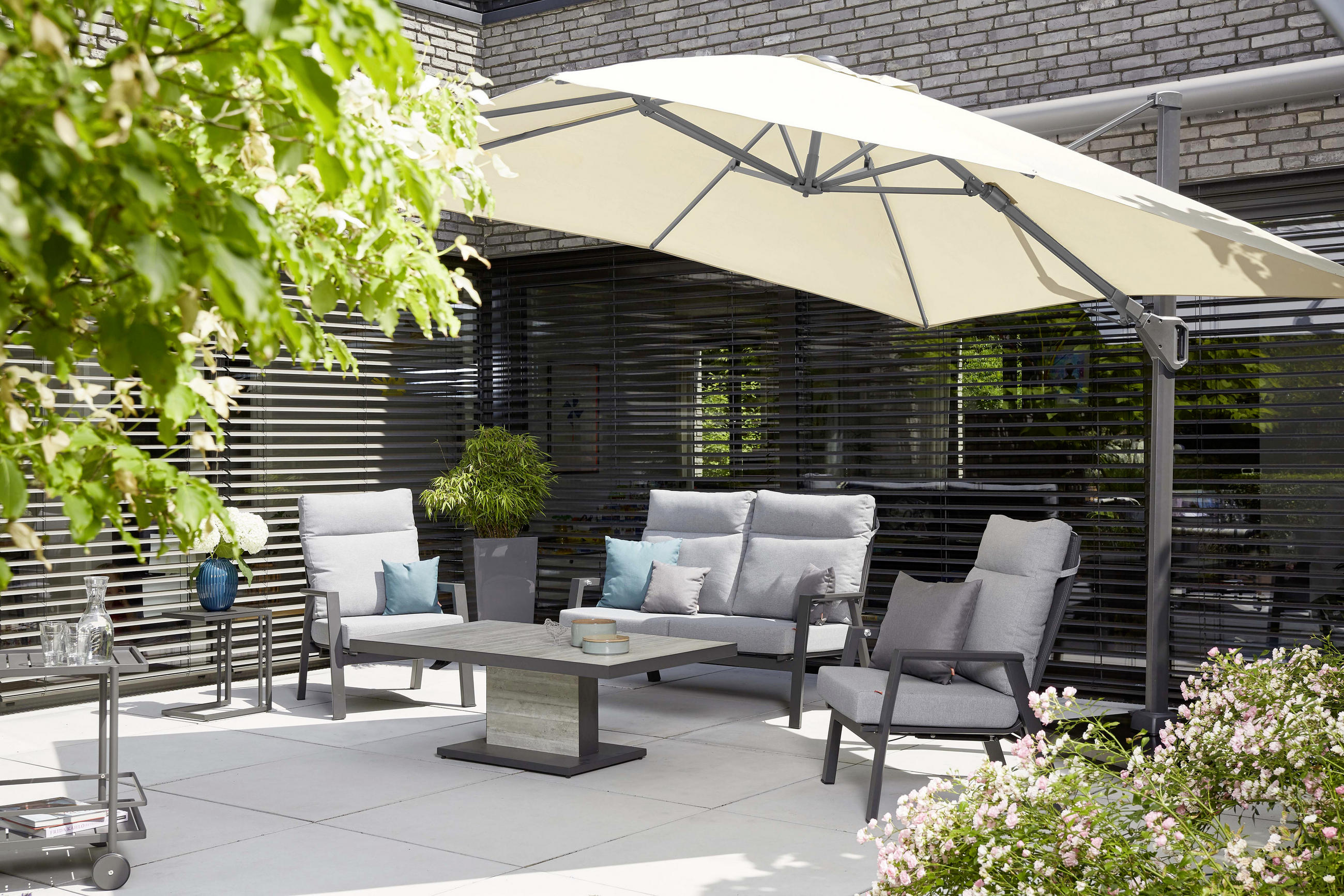 AMPELSCHIRM  300/300 cm  - Anthrazit/Creme, KONVENTIONELL, Textil/Metall (300/300cm) - Siena Garden