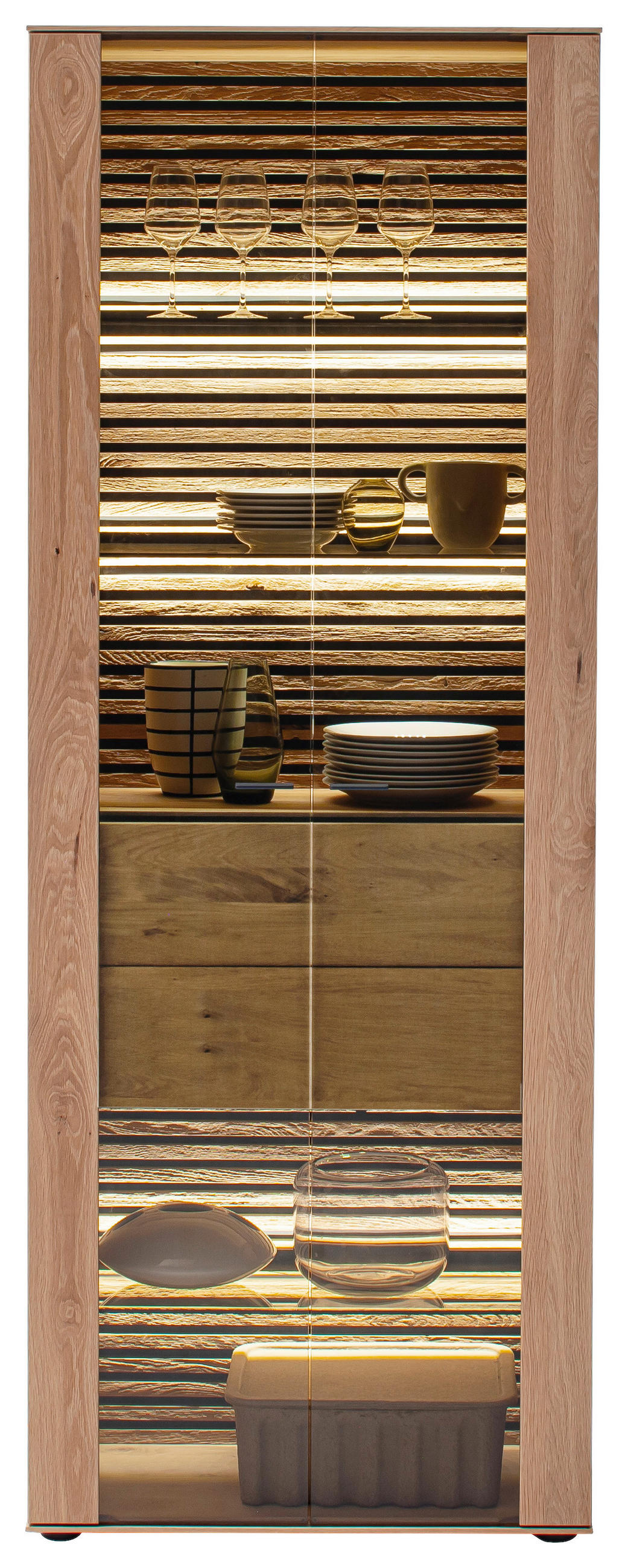 VITRINE YONNA - Eichefarben/Anthrazit, Design, Glas/Holz (77/205/39cm) - Schöner Wohnen