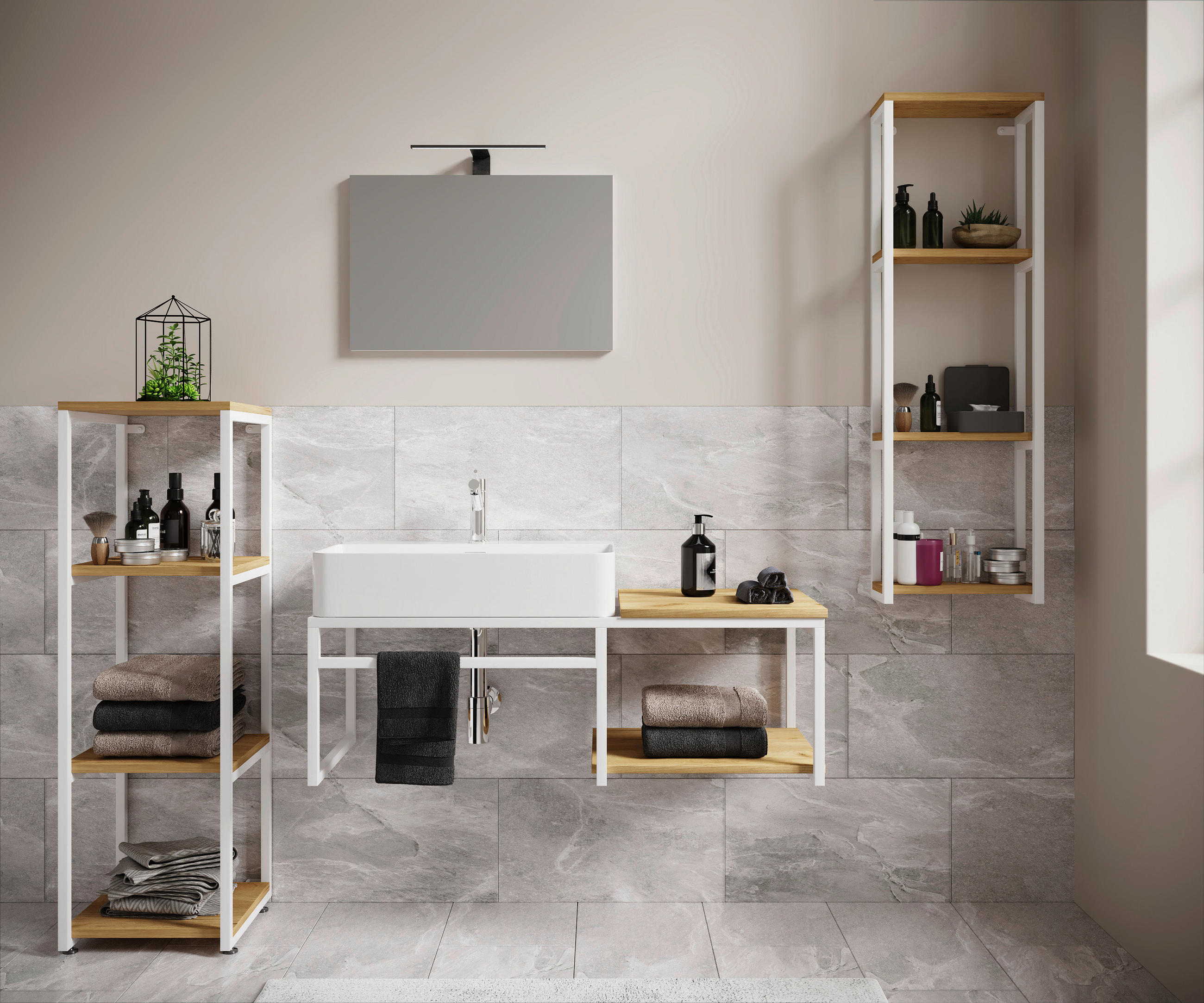 BADEZIMMER 5-teilig  in 170 cm  - Honigeiche/Weiss, Modern, Glas/Keramik (170cm) - MID.YOU