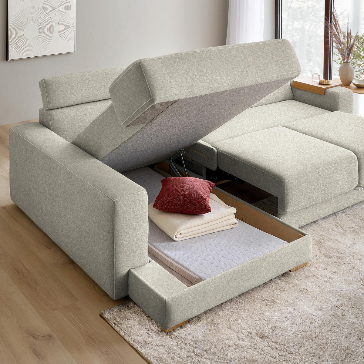 ECKSOFA  in Chenille Hellgrau  206/316 cm  - Eichefarben/Hellgrau, Design, Textil (206/316cm) - Sedda