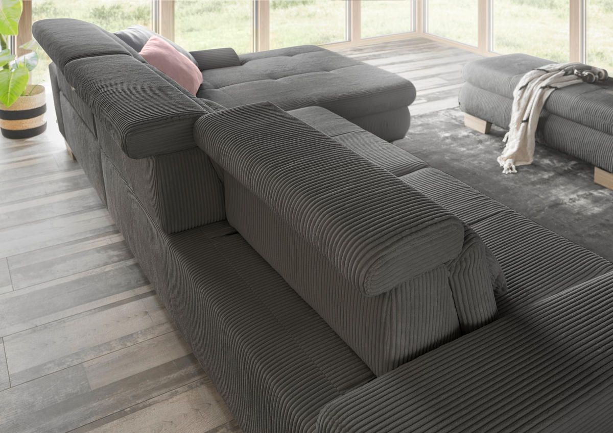 ECKSOFA Anthrazit Cord  - Eiche Bianco/Anthrazit, KONVENTIONELL, Holz/Textil (307/195cm) - SetOne by Musterring