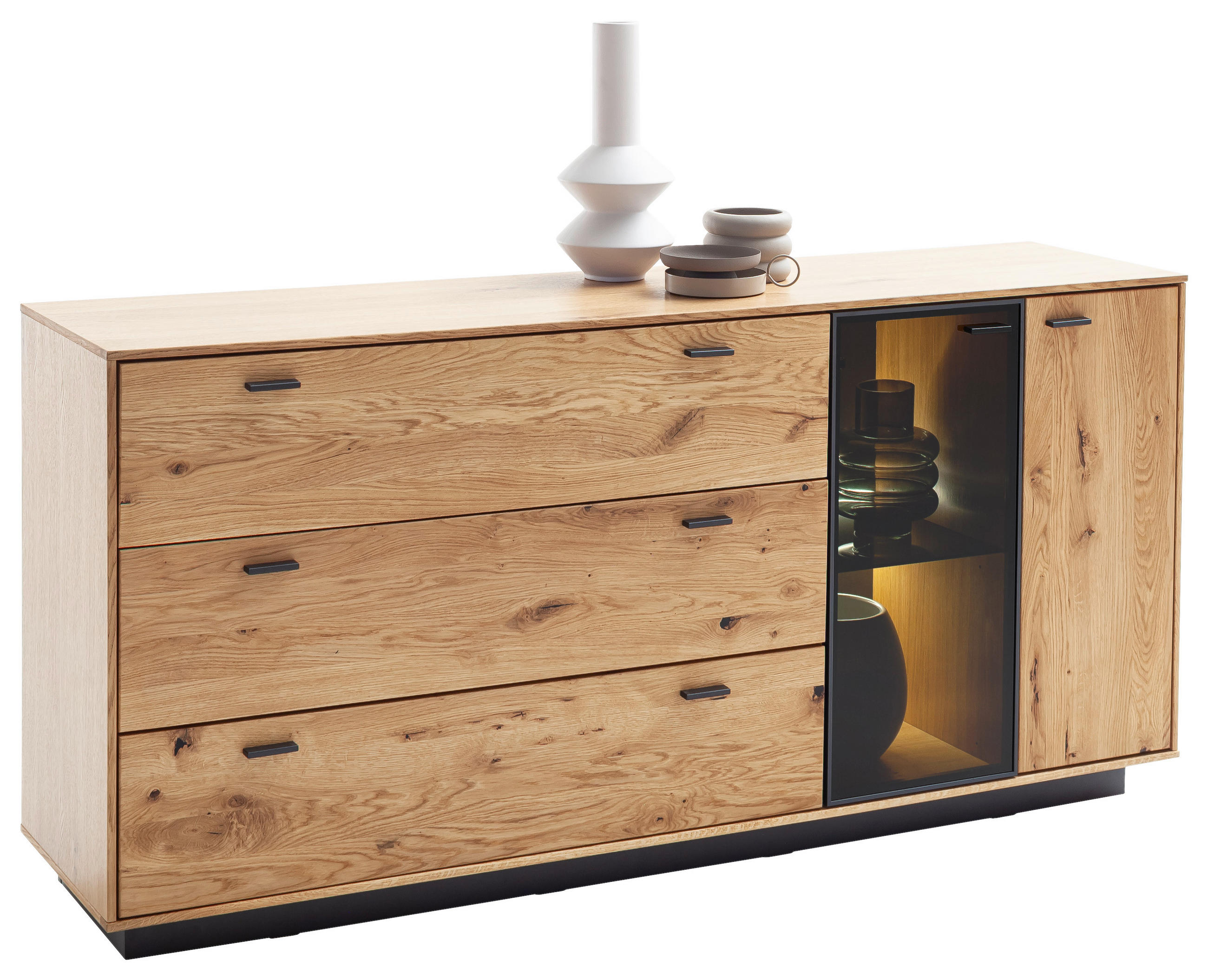 SIDEBOARD  in 179/86/44 cm  - Eichefarben/Anthrazit, Natur, Glas/Holz (179/86/44cm) - Linea Natura