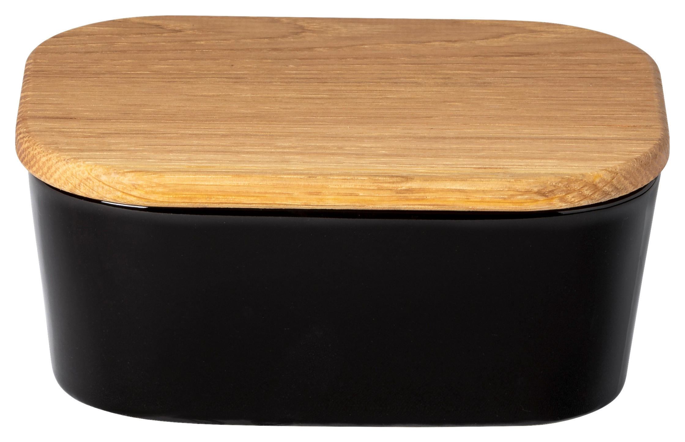 BUTTERDOSE Keramik, Holz Feinsteinzeug  - Schwarz Hochglanz/Eichefarben, Basics, Keramik/Holz (16/6/12cm) - Costa Nova