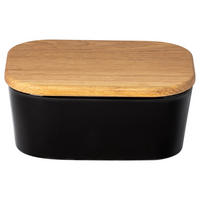 BUTTERDOSE Keramik, Holz Feinsteinzeug  - Schwarz Hochglanz/Eichefarben, Basics, Keramik/Holz (16/6/12cm) - Costa Nova