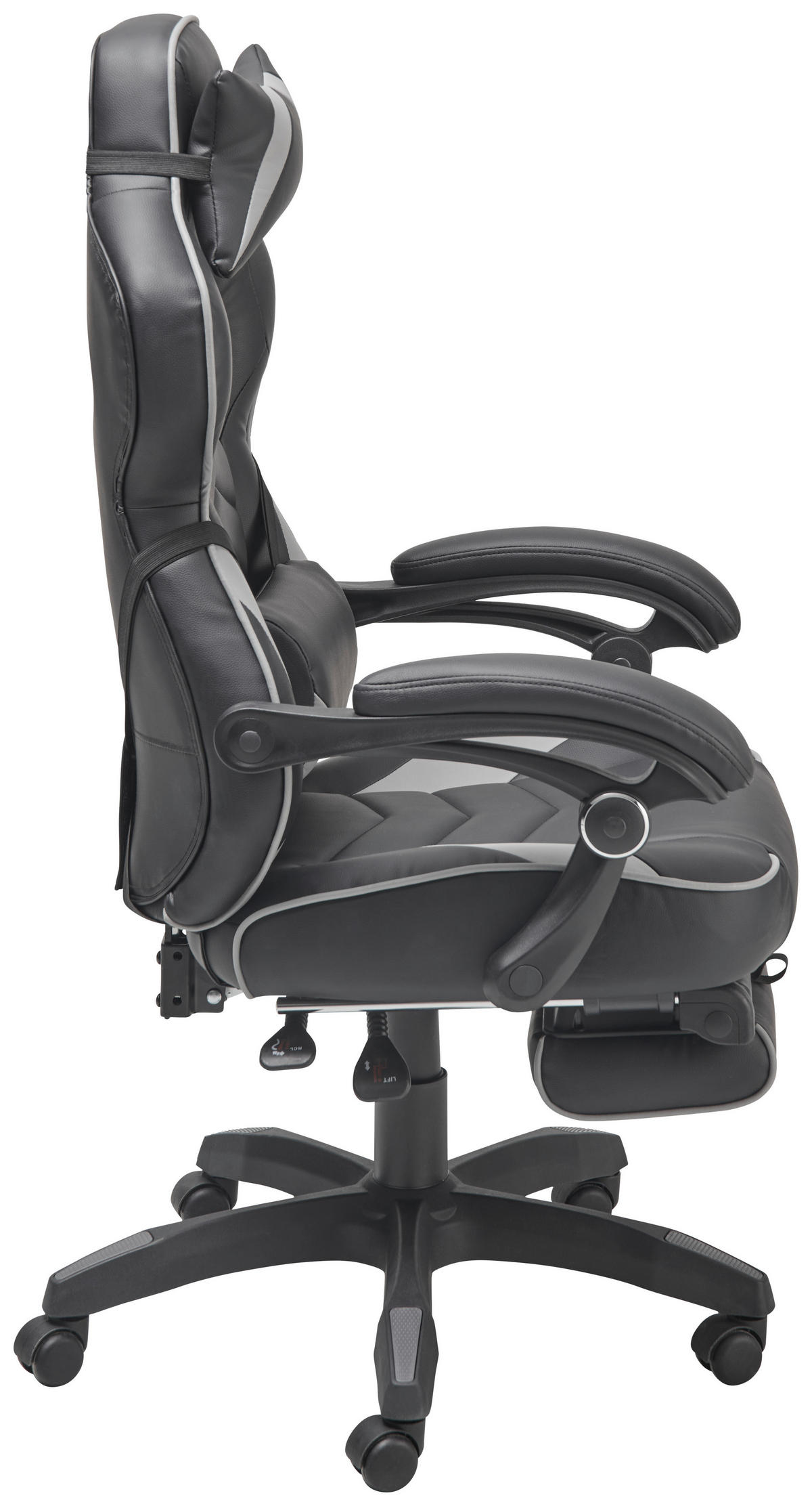 SCAUN DE GAMING  in imitație piele, microfibră gri, negru  - negru/gri, Lifestyle, plastic/lemn (68,5/116-124/65cm) - Livetastic