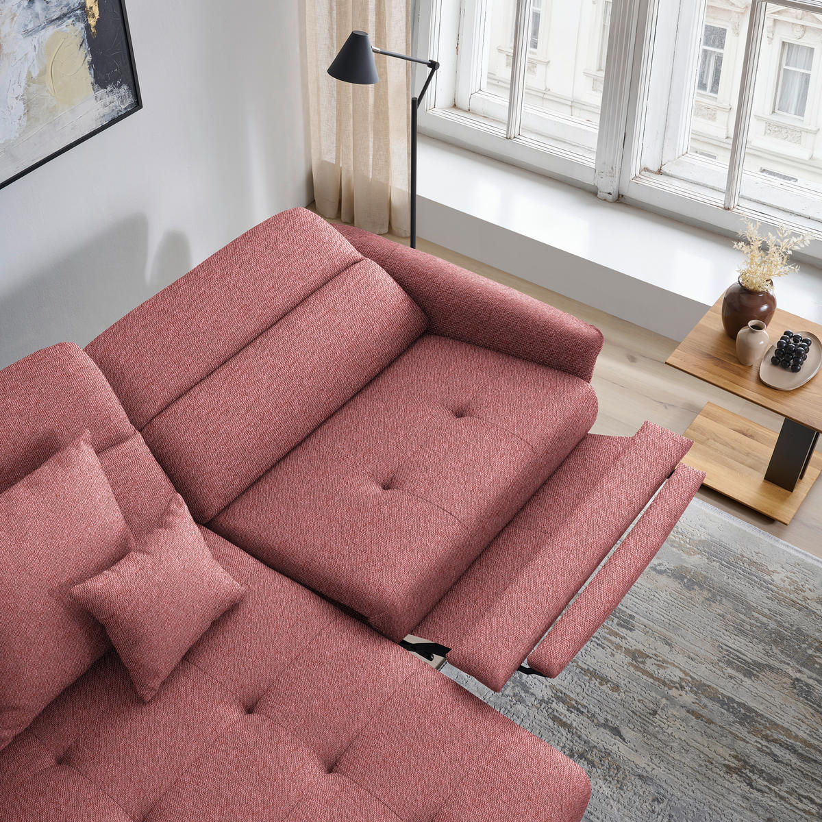 ECKSOFA MANTA in Flachgewebe Koralle  175/246 cm  - Koralle/Schwarz, Design, Textil/Metall (175/246cm) - Celina